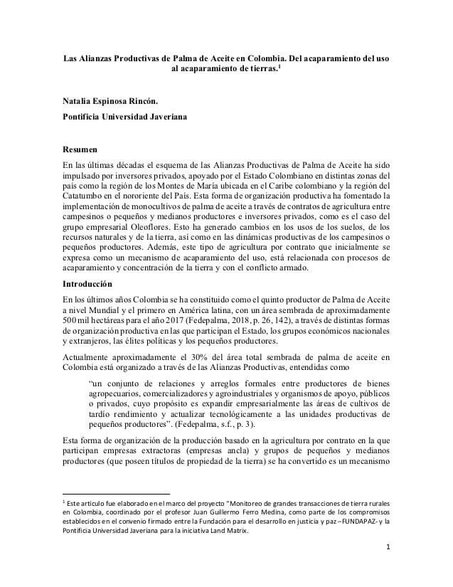 Las Alianzas Productivas de Palma de Aceite en Colombia_Espinosa