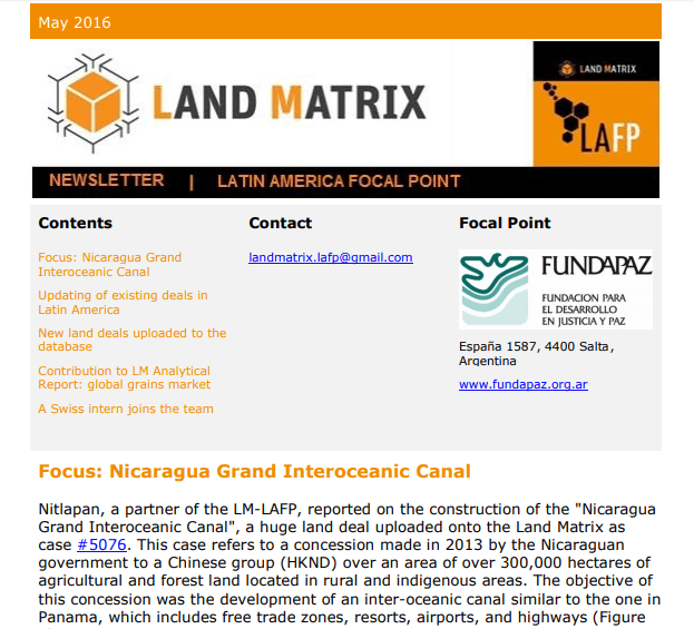 18 - May 2016 Newsletter Land Matrix LAFP